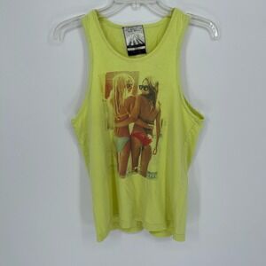Kid Dangerous Men's Yellow Graphic Bikini Girls Graphic Muscle Tank Top Size S
